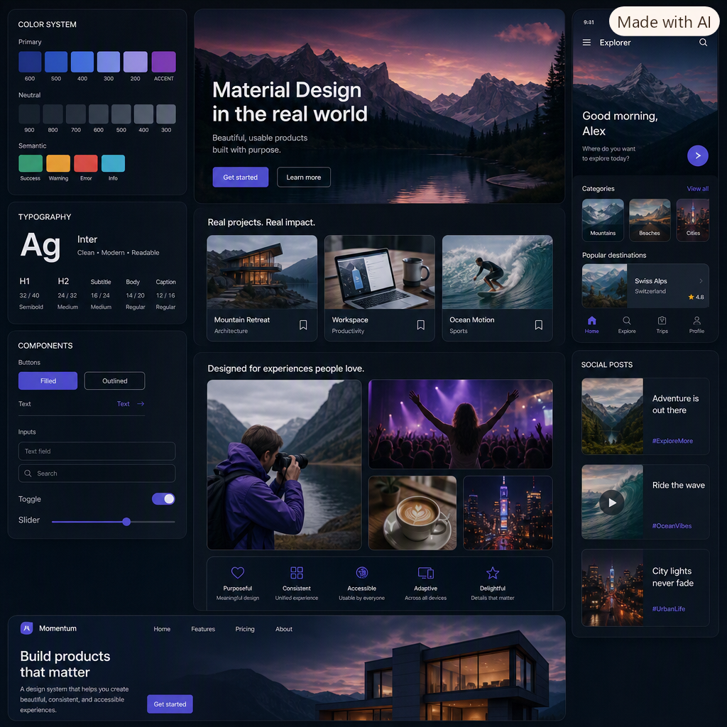 Material Design Concept Map, showing each of the key design elements for a digital presence.